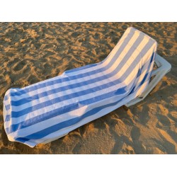 Şezlong / Plaj Havlusu - Mavi - Beyaz / İndanthren boyalı - 90x180 cm - 750 gr/adet